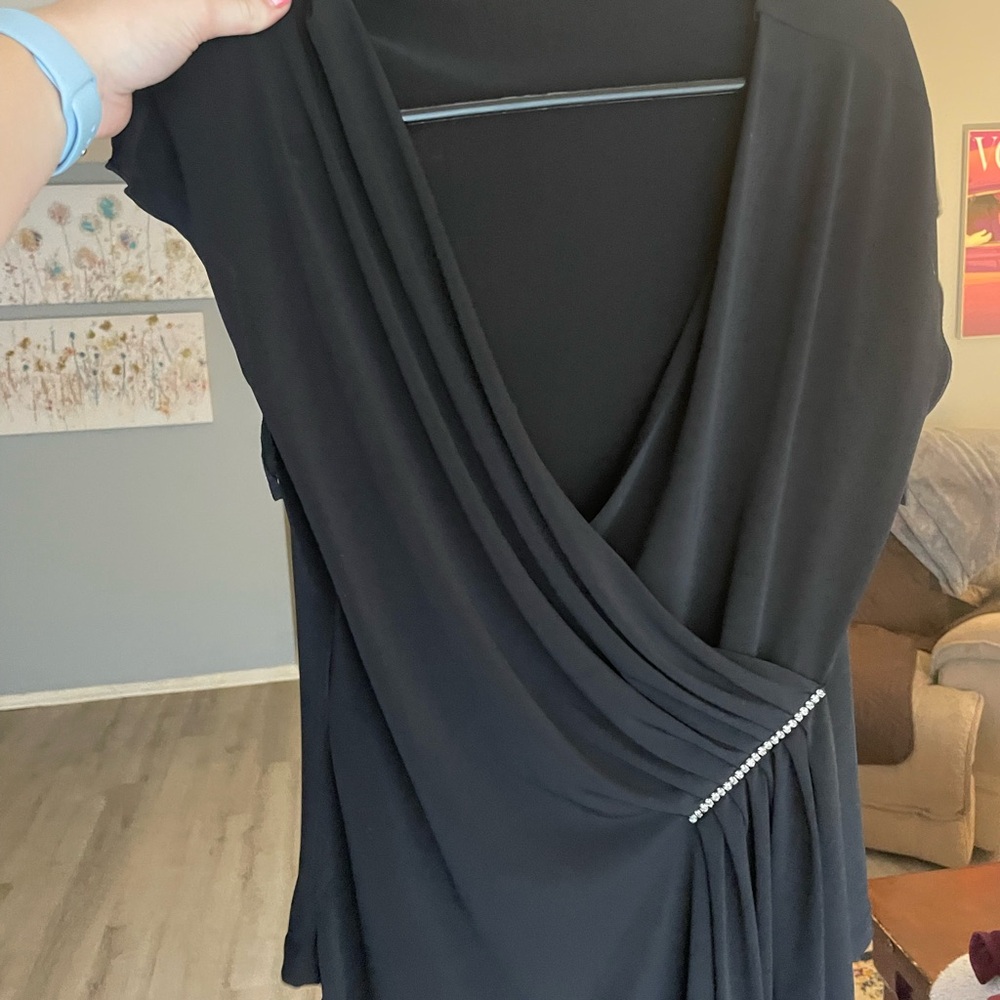 Elegant Black Draped Top with Diamond Detail